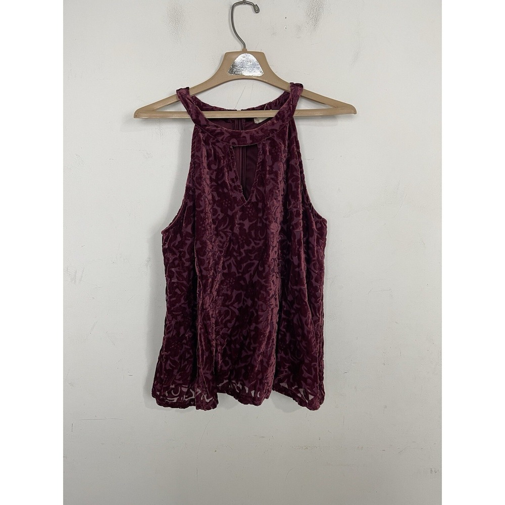 Altard State Women Shirt L Red Velvet Burnout Gothic Halter Fairy Burgundy Event